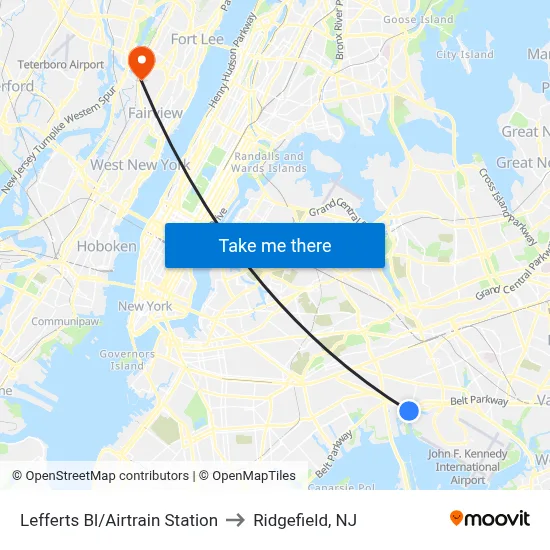 Lefferts Bl/Airtrain Station to Ridgefield, NJ map