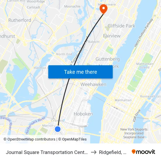 Journal Square Transportation Center to Ridgefield, NJ map
