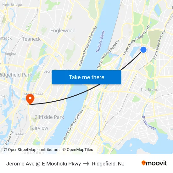 Jerome Ave @ E Mosholu Pkwy to Ridgefield, NJ map