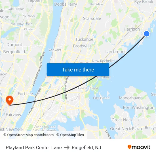Playland Park Center Lane to Ridgefield, NJ map