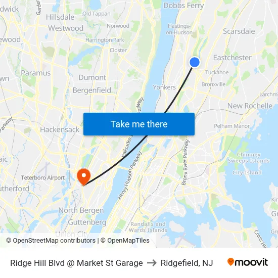 Ridge Hill Blvd @ Market St Garage to Ridgefield, NJ map