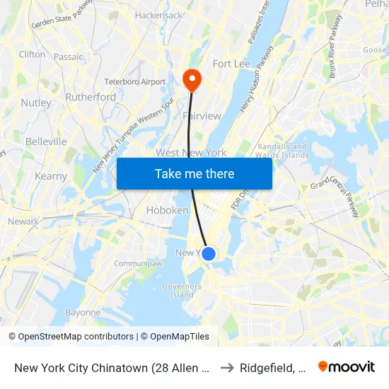 New York City Chinatown (28 Allen St) to Ridgefield, NJ map