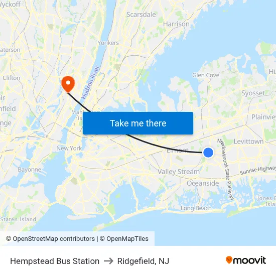 Hempstead Bus Station to Ridgefield, NJ map