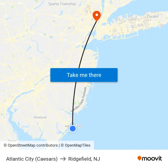 Atlantic City (Caesars) to Ridgefield, NJ map