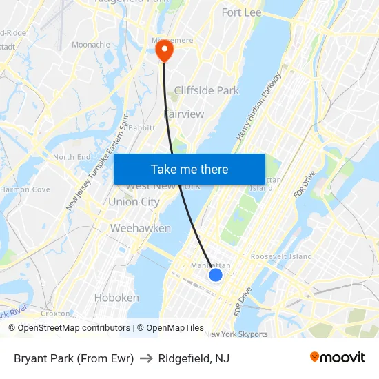 Bryant Park (From Ewr) to Ridgefield, NJ map