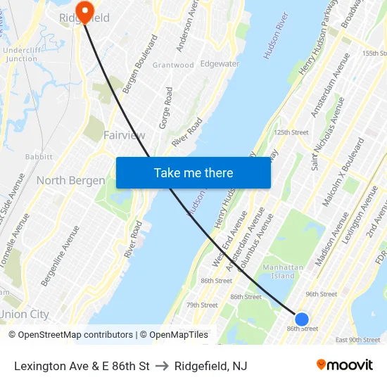 Lexington Ave & E 86th St to Ridgefield, NJ map