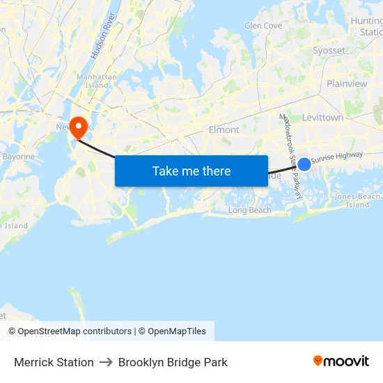 Merrick Station to Brooklyn Bridge Park map