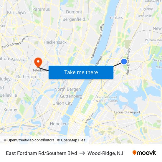 East Fordham Rd/Southern Blvd to Wood-Ridge, NJ map