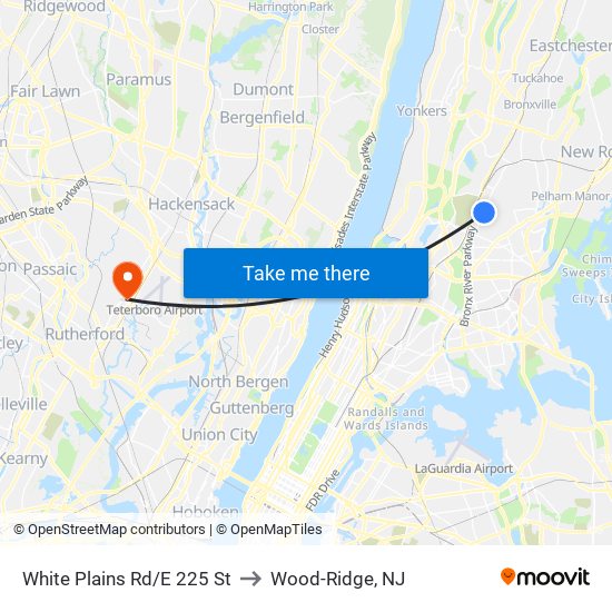 White Plains Rd/E 225 St to Wood-Ridge, NJ map