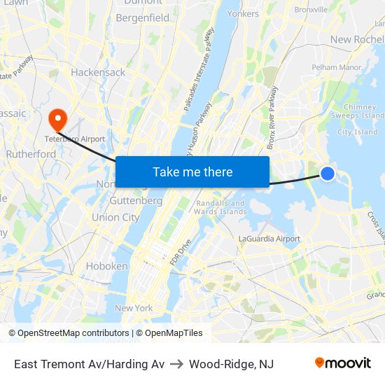 East Tremont Av/Harding Av to Wood-Ridge, NJ map