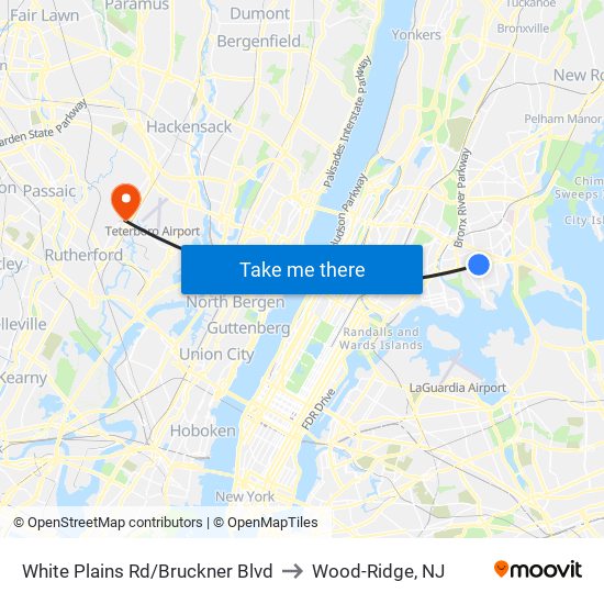 White Plains Rd/Bruckner Blvd to Wood-Ridge, NJ map