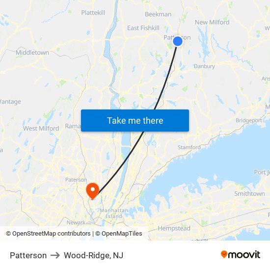 Patterson to Wood-Ridge, NJ map