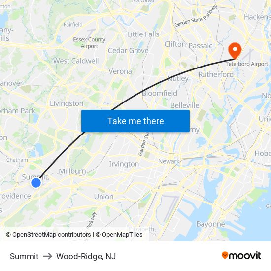 Summit to Wood-Ridge, NJ map