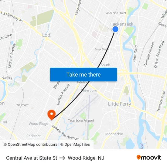 Central Ave at State St to Wood-Ridge, NJ map