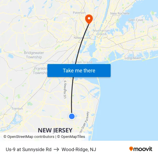Us-9 at Sunnyside Rd to Wood-Ridge, NJ map