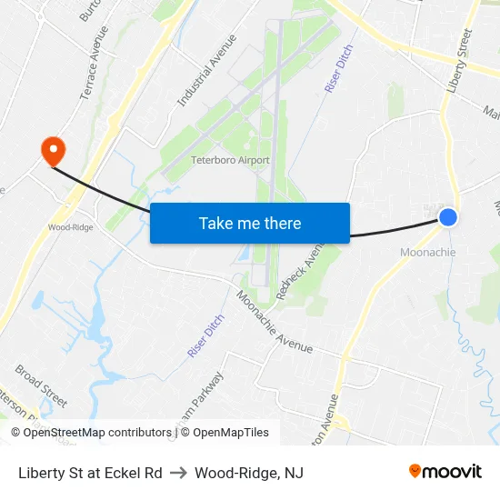 Liberty St at Eckel Rd to Wood-Ridge, NJ map