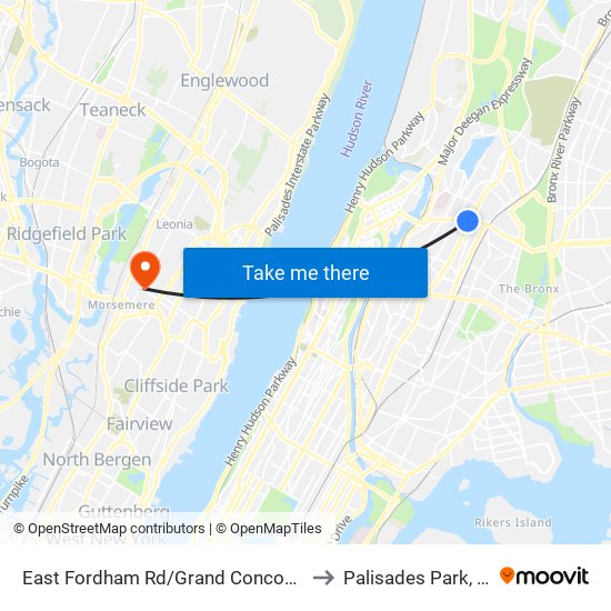 East Fordham Rd/Grand Concourse to Palisades Park, NJ map