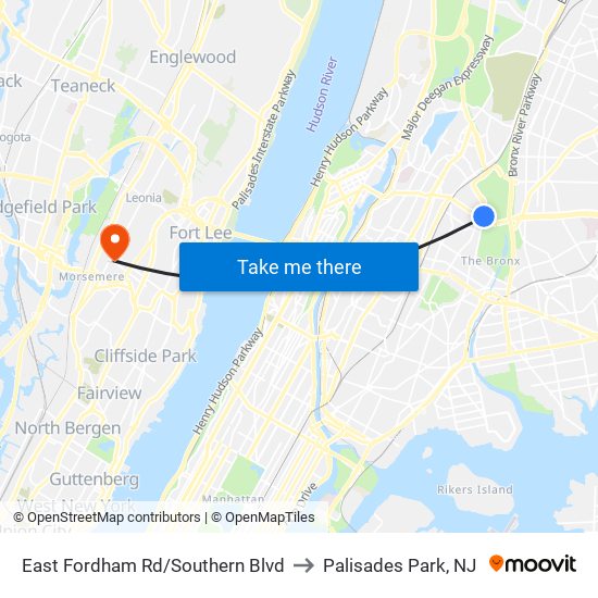 East Fordham Rd/Southern Blvd to Palisades Park, NJ map