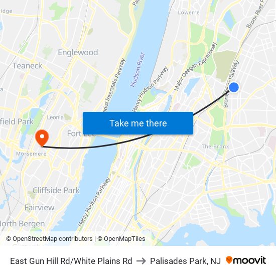 East Gun Hill Rd/White Plains Rd to Palisades Park, NJ map