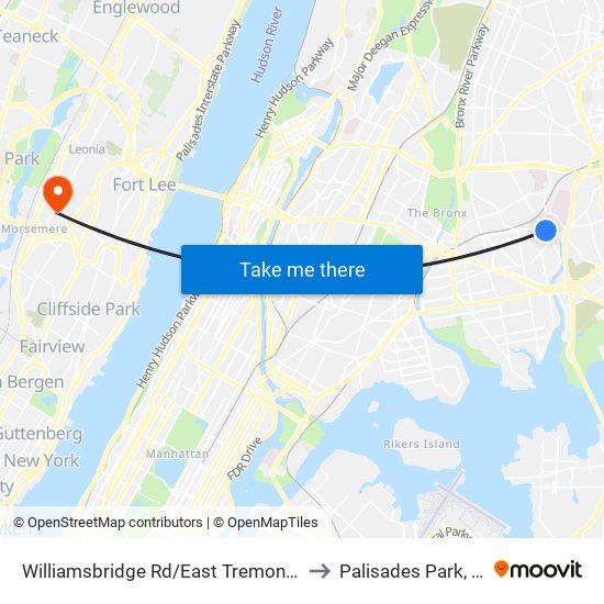 Williamsbridge Rd/East Tremont Av to Palisades Park, NJ map