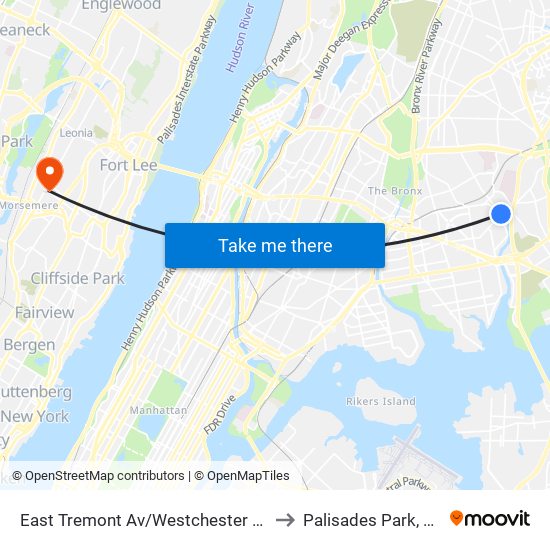 East Tremont Av/Westchester Av to Palisades Park, NJ map