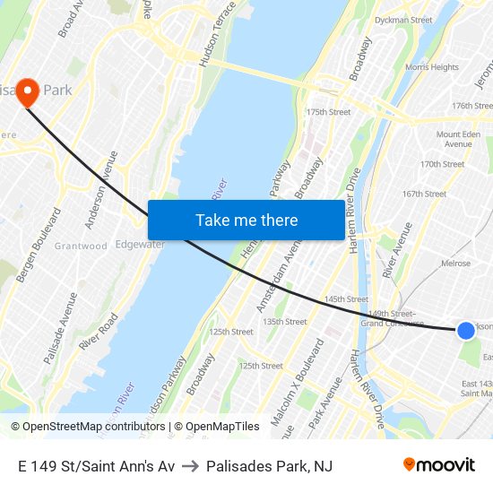 E 149 St/Saint Ann's Av to Palisades Park, NJ map