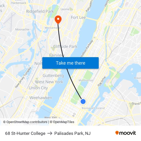 68 St-Hunter College to Palisades Park, NJ map