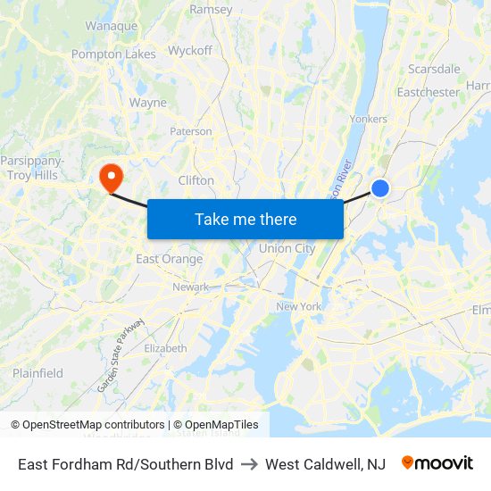 East Fordham Rd/Southern Blvd to West Caldwell, NJ map