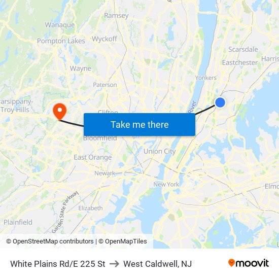 White Plains Rd/E 225 St to West Caldwell, NJ map