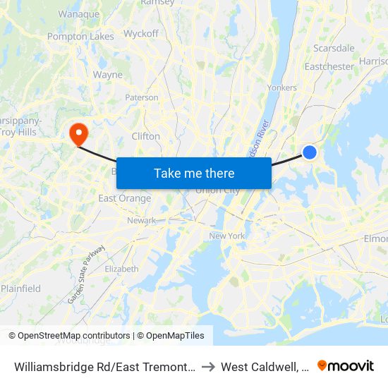 Williamsbridge Rd/East Tremont Av to West Caldwell, NJ map