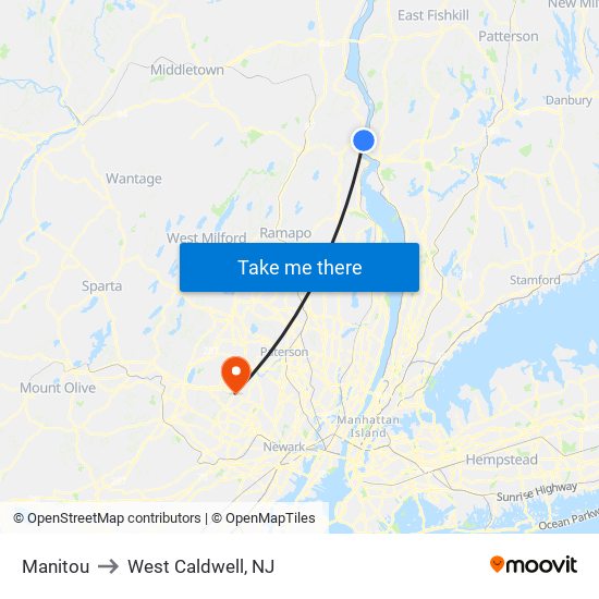 Manitou to West Caldwell, NJ map