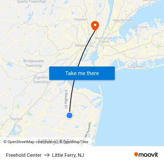 Freehold Center to Little Ferry, NJ map