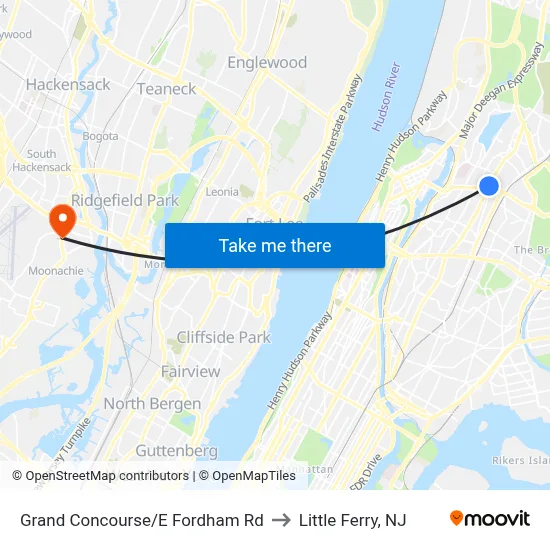 Grand Concourse/E Fordham Rd to Little Ferry, NJ map