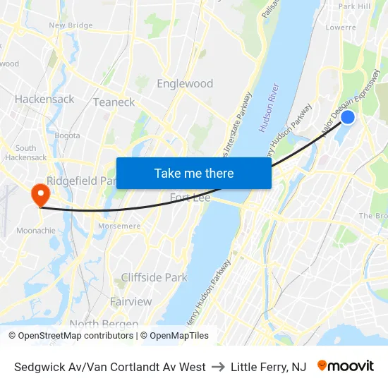 Sedgwick Av/Van Cortlandt Av West to Little Ferry, NJ map