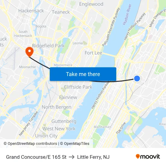 Grand Concourse/E 165 St to Little Ferry, NJ map