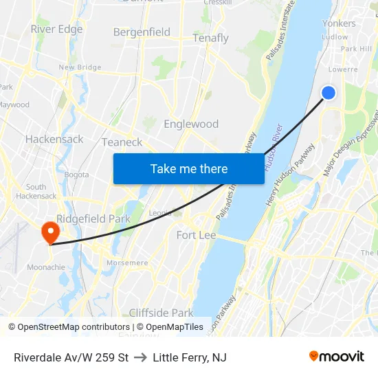 Riverdale Av/W 259 St to Little Ferry, NJ map