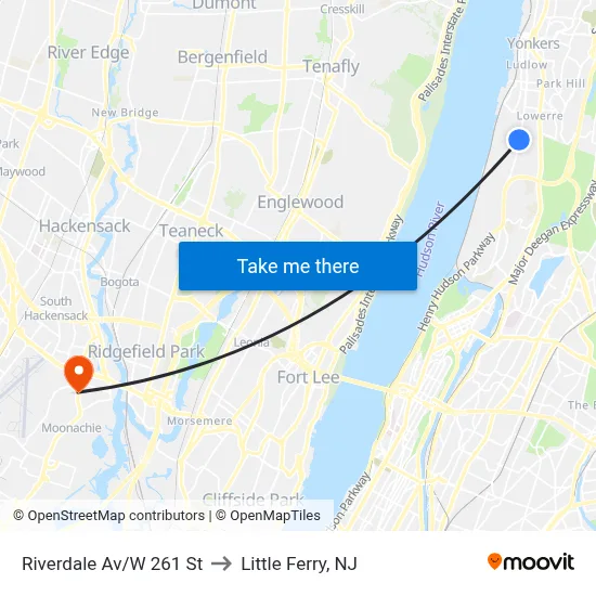 Riverdale Av/W 261 St to Little Ferry, NJ map