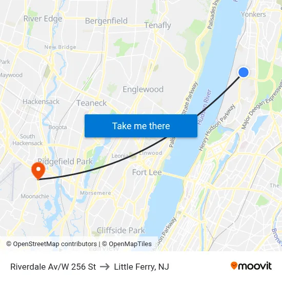 Riverdale Av/W 256 St to Little Ferry, NJ map