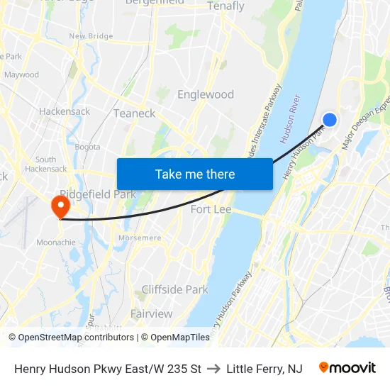 Henry Hudson Pkwy East/W 235 St to Little Ferry, NJ map