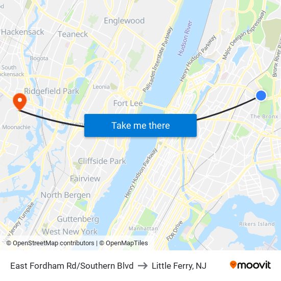 East Fordham Rd/Southern Blvd to Little Ferry, NJ map