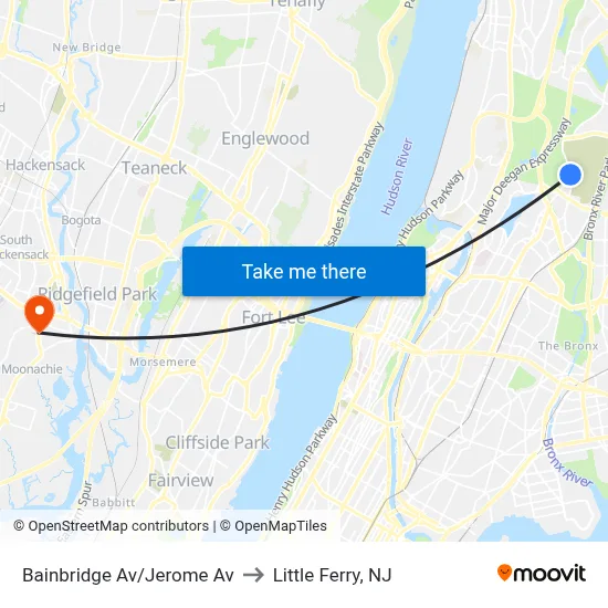 Bainbridge Av/Jerome Av to Little Ferry, NJ map