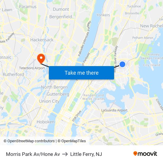 Morris Park Av/Hone Av to Little Ferry, NJ map