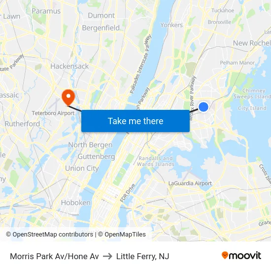 Morris Park Av/Hone Av to Little Ferry, NJ map