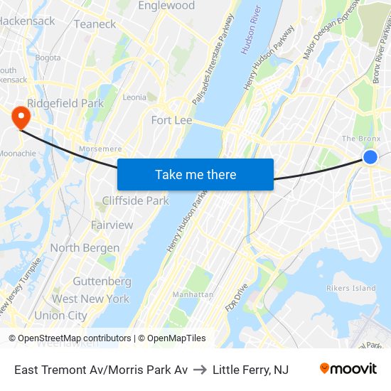 East Tremont Av/Morris Park Av to Little Ferry, NJ map