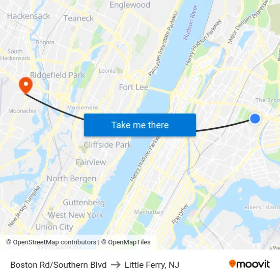 Boston Rd/Southern Blvd to Little Ferry, NJ map