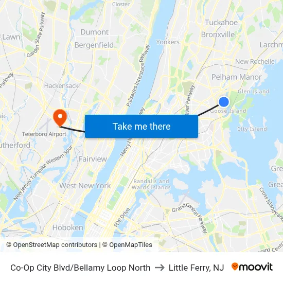 Co-Op City Blvd/Bellamy Loop North to Little Ferry, NJ map