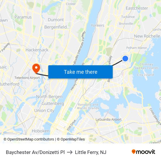 Baychester Av/Donizetti Pl to Little Ferry, NJ map