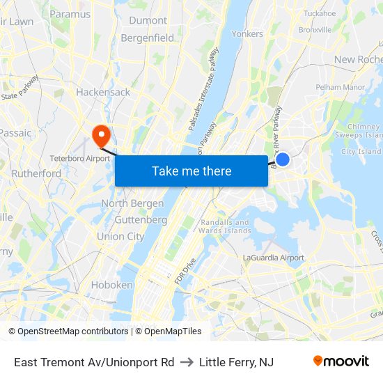 East Tremont Av/Unionport Rd to Little Ferry, NJ map