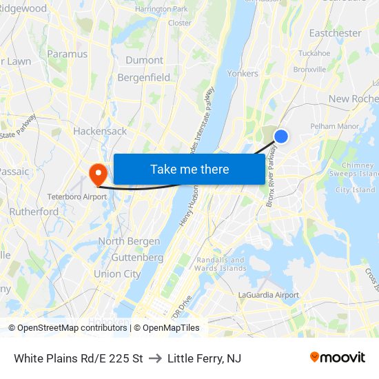 White Plains Rd/E 225 St to Little Ferry, NJ map