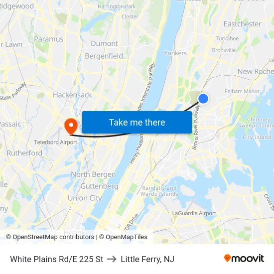 White Plains Rd/E 225 St to Little Ferry, NJ map